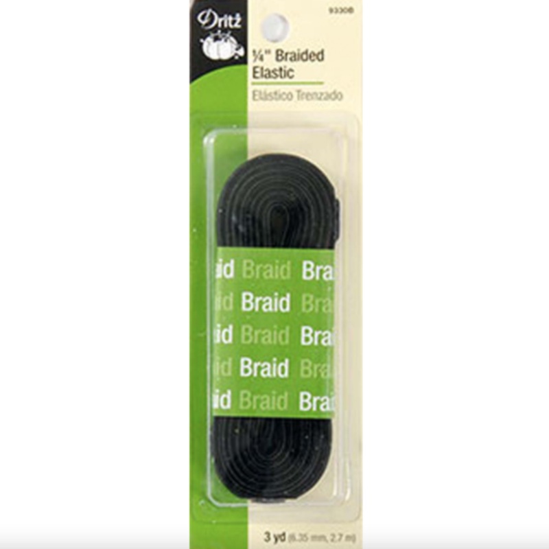 Black Braided Elastic - 1/4in x 3yds