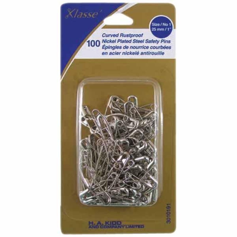 Klasse Curved Safety Pin Size 1 (1); 50, 100 or 300 pcs