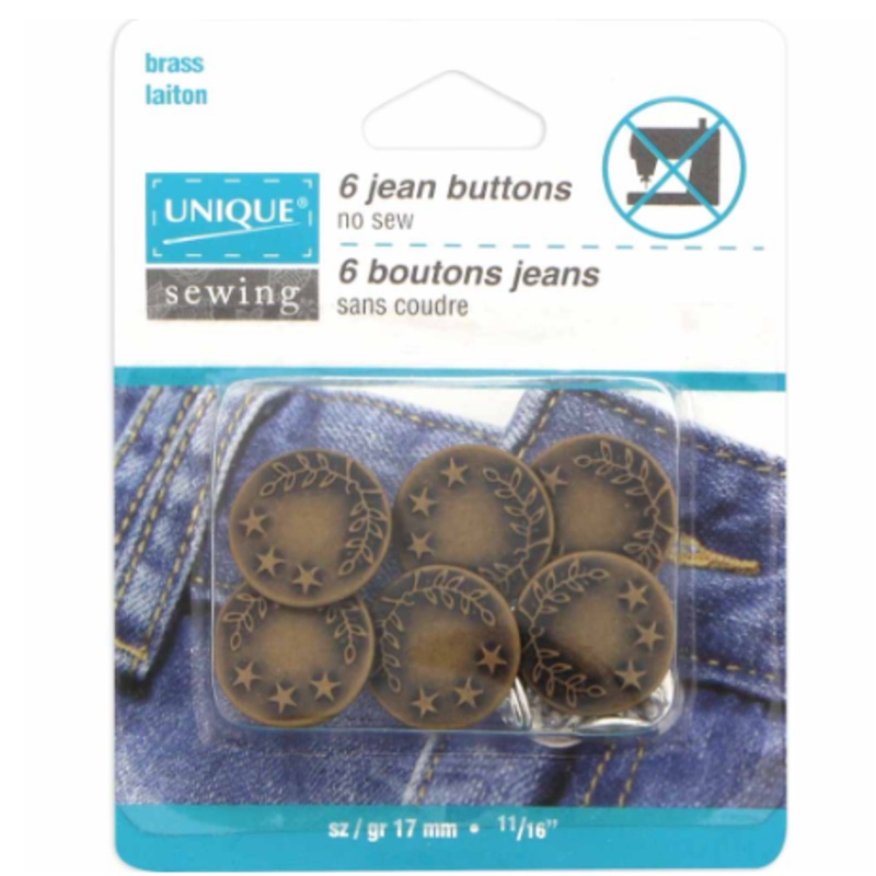 UNIQUE SEWING Jean Buttons No Sewing - Antique Brass - 6pcs. - 17mm (58)