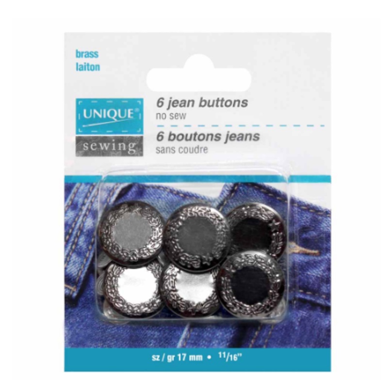 UNIQUE SEWING Jean Buttons No Sewing - Black Brass - 6pcs. - 17mm (58)