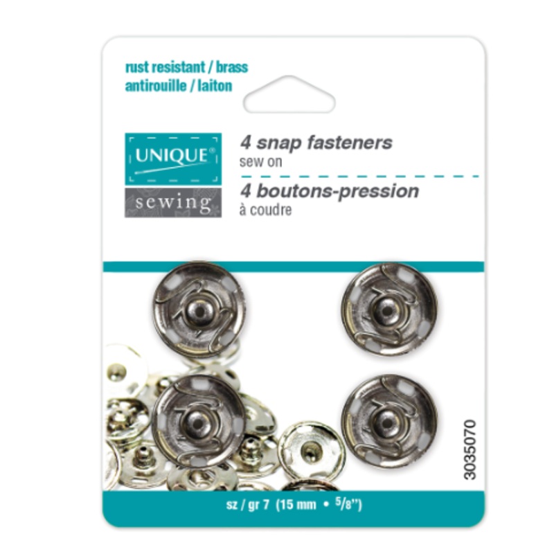 UNIQUE SEWING Snap Fasteners Nickel - size 7 / 15mm (58) - 4 sets