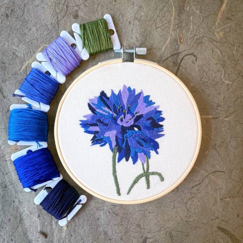 Bachelor Button Embroidery Kit