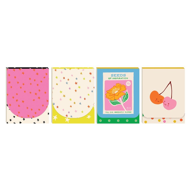Spring Pocket Notepads-Pink Stars & Cream Stars & Seeds & Cherries