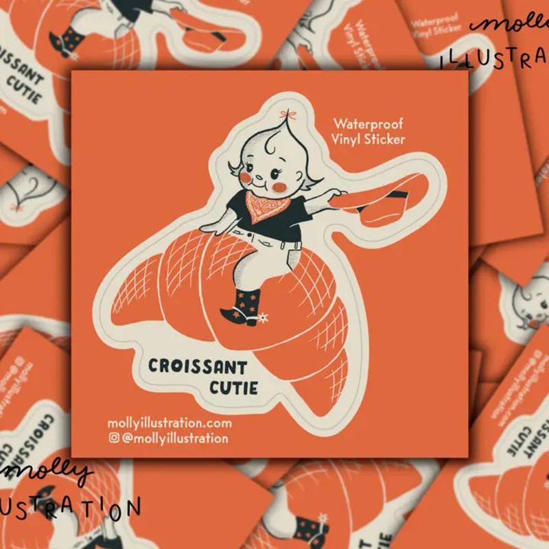 Croissant Cutie Kewpie Cartoon Waterproof Vinyl Sticker