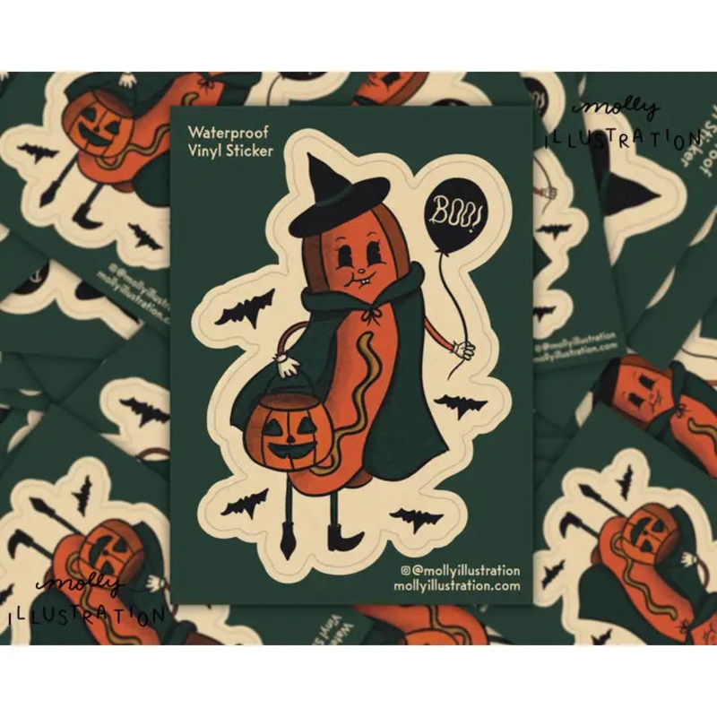 Feelin Halloweenie Hot Dog Waterproof Vinyl Sticker