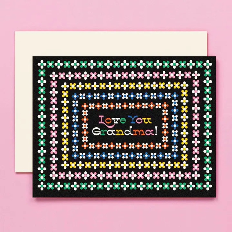 Granny Square Retro Floral Grandma Card