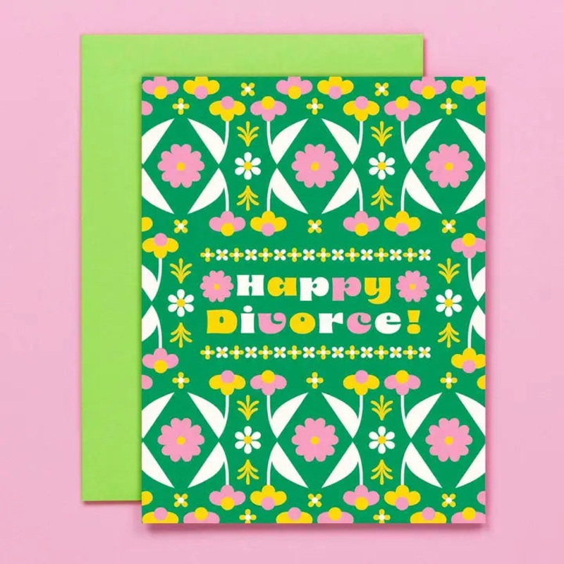 Happy Divorce Folksy Retro Floral Pattern Divorce Card