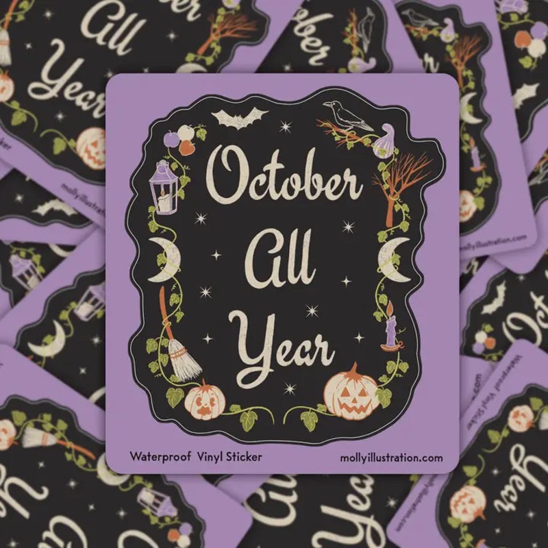October All Year Halloween Waterproof Vinyl Sticker