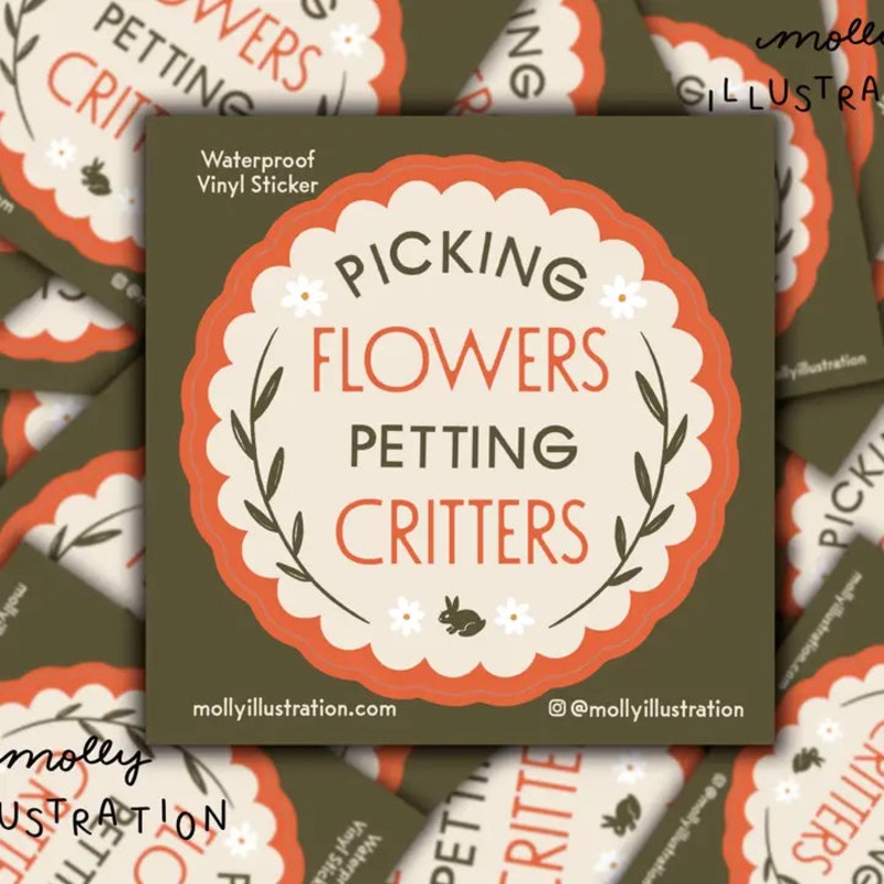 Picking Flowers Petting Critters Waterproof Vinyl Sticker