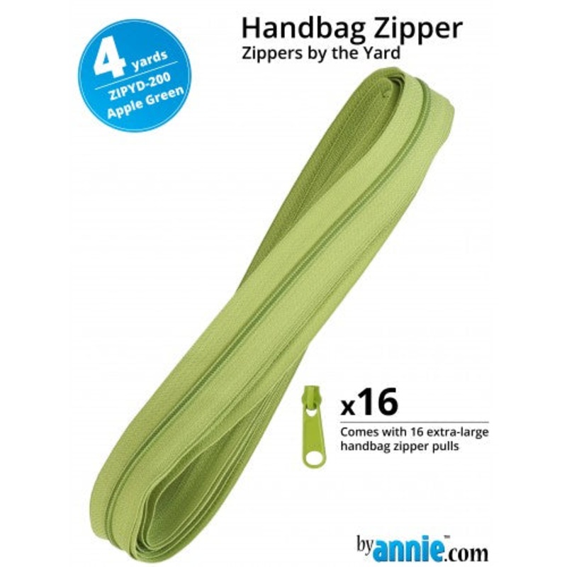 ByAnnie - Zippers by the Yard - 4y & 16 pulls - Apple Green