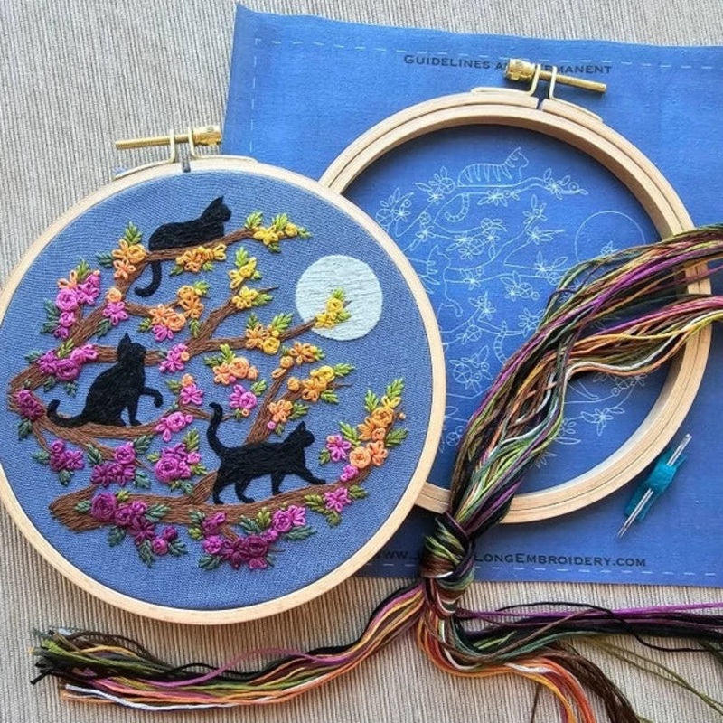 Cats & Full Moon Embroidery Kit