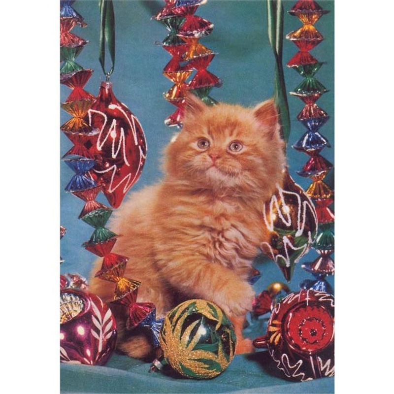 Kitten with Christmas Bulbs Card