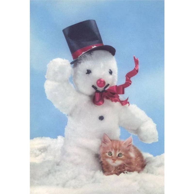 Kitten with Toy Snowman Card