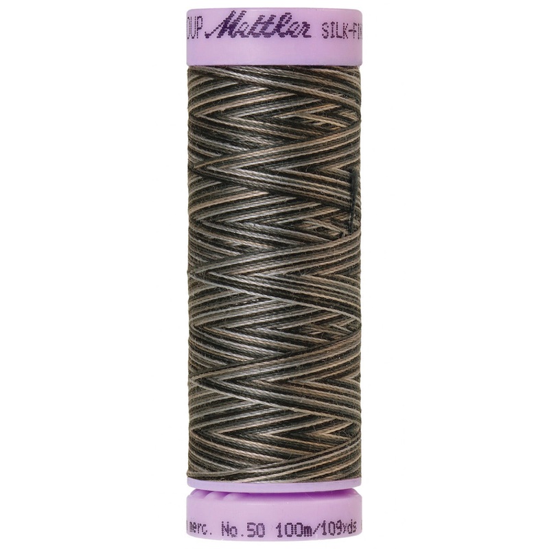Mettler Cotton 50wt Thread - 100mt - Variegated 9861 - Charcoal
