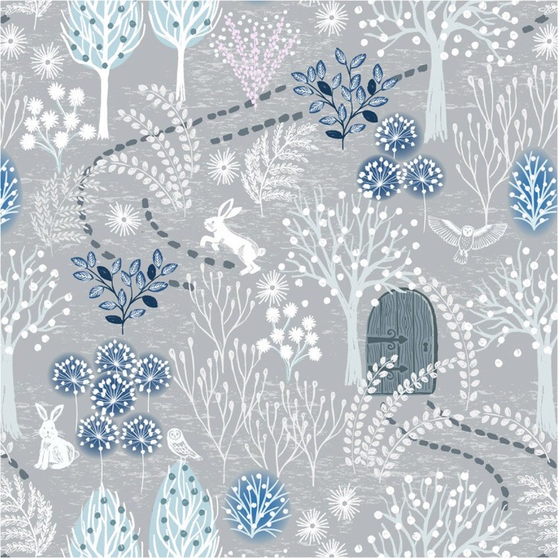 Secret Garden Flannel - Grey-Half Meter