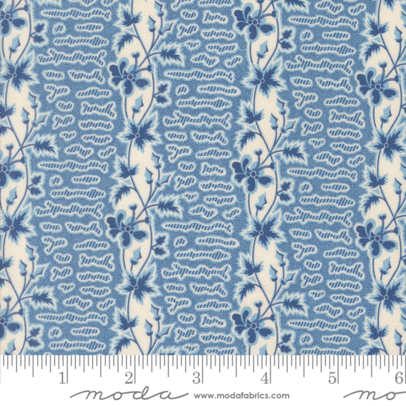 Sallys Stitches - Honey Stripes Floral - Prussian Blue