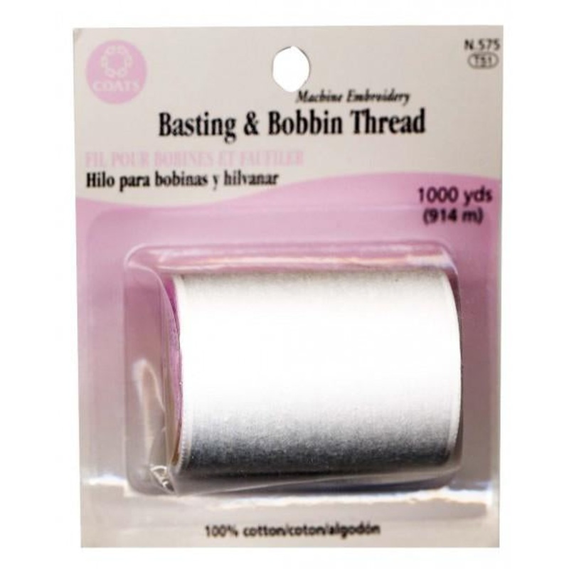 Cotton Machine Basting & Bobbin Embroidery Thread 80wt 1000yds White