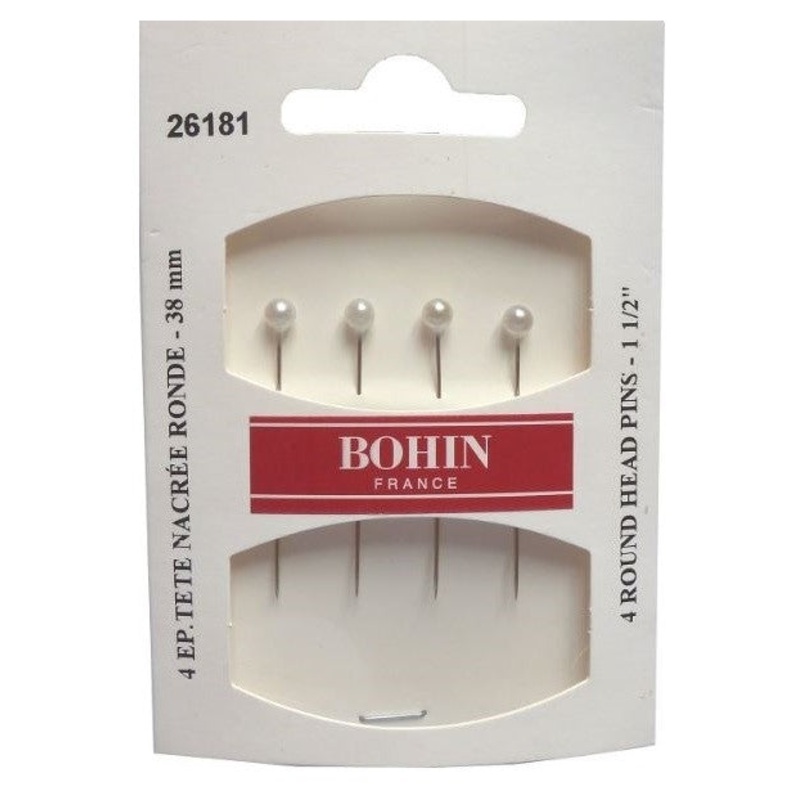 Bohin Pearl Head Pins, White, 38mm x 4