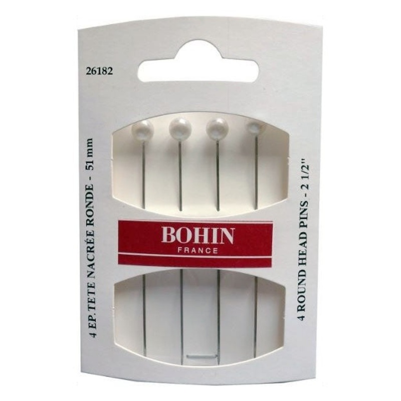 Bohin Pearl Head Pins, White, 51mm x 4