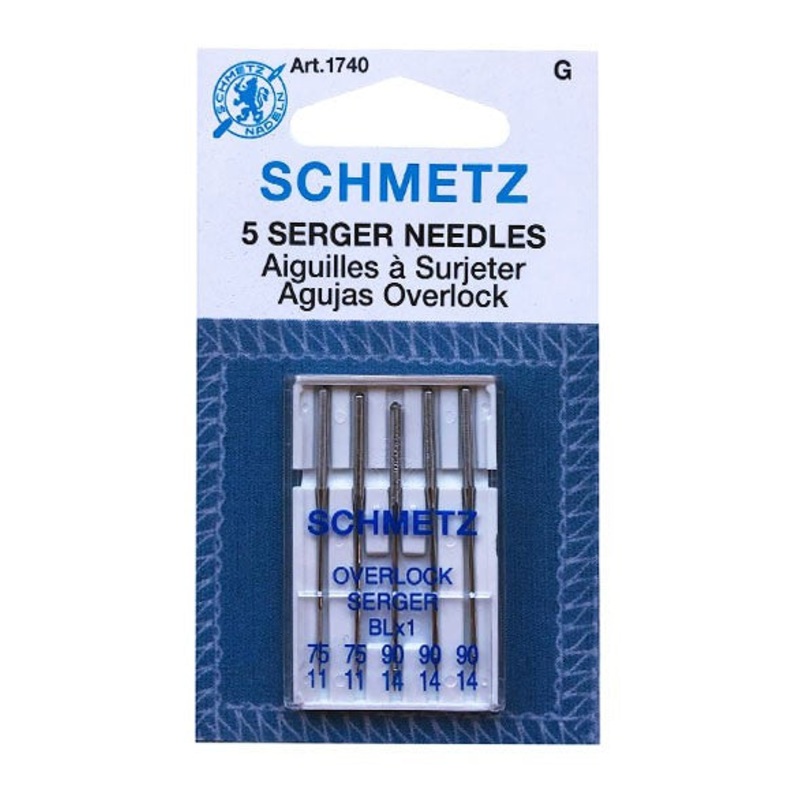 Schmetz Overlock Machine / Serger Needles, 2 Sizes / 5 Count (75/11 x 2, 90/14 x 3)