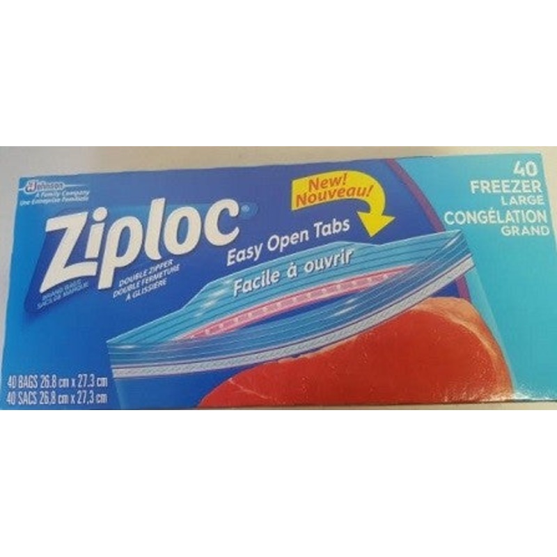 Ziploc Large Freezer Bags - 26.8cm x 27.3cm - Double Zipper - 40 bags per box