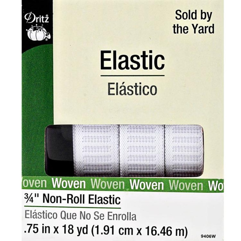 3/4 White | Dritz Non-Roll Elastic | By the Yard