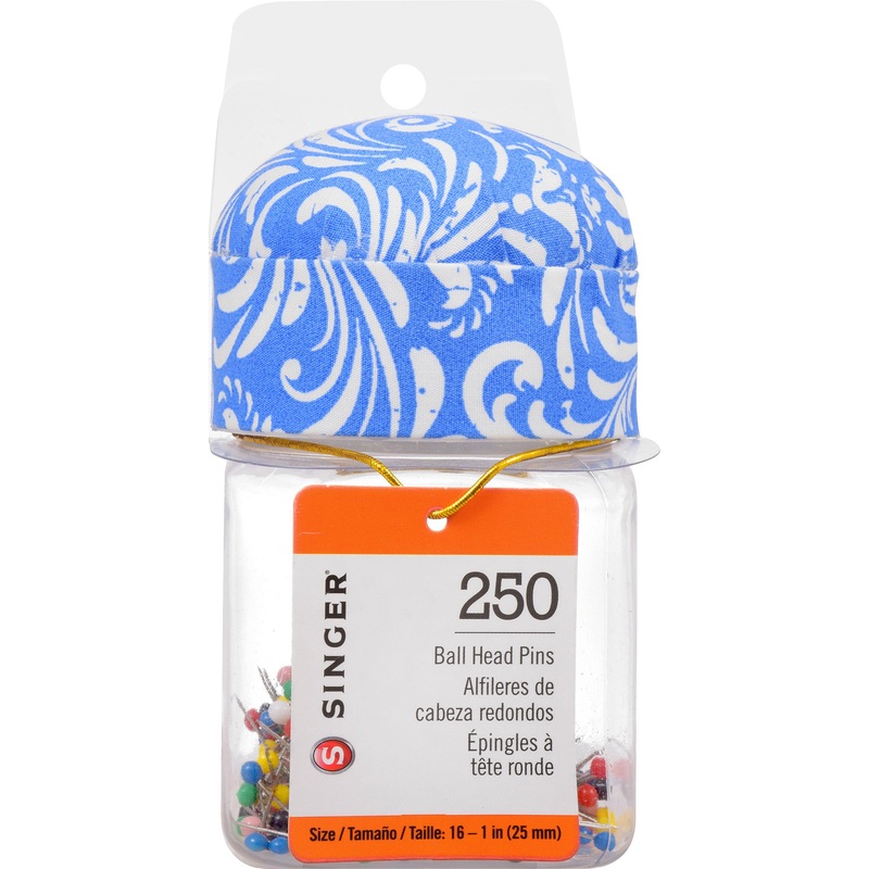 Singer Ballpoint Plastic Head Pins in Jar with Pin Cushion Lid, 25mm x 250pc.