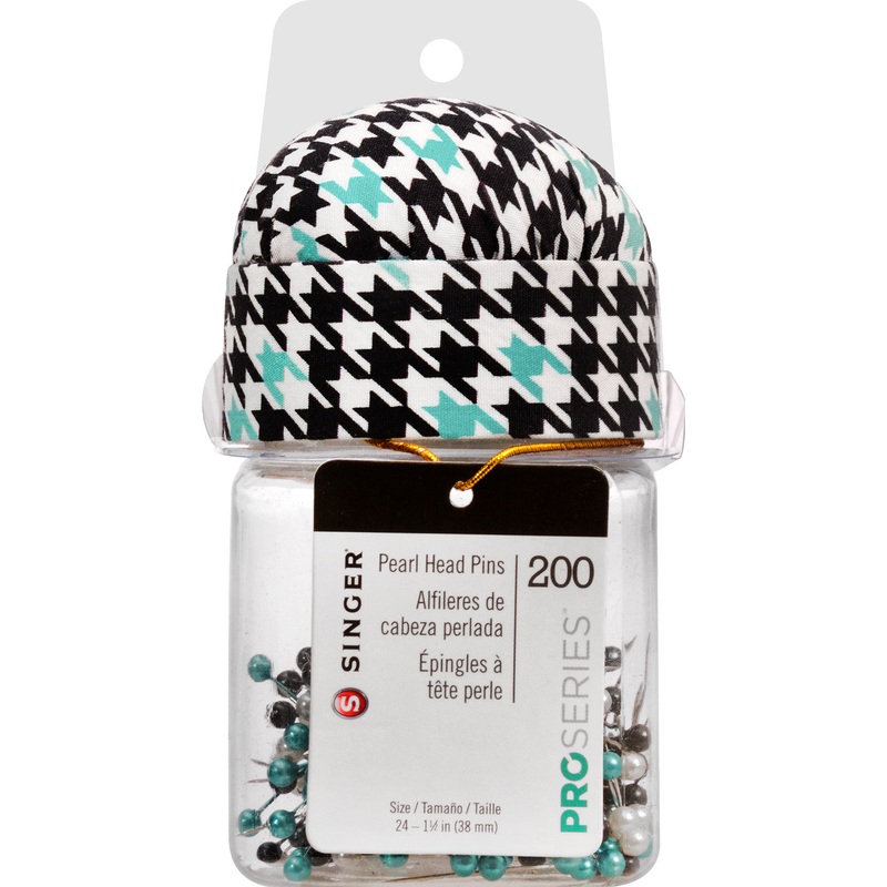 Singer Pearlized Head Pins in Jar with Pin Cushion Lid, 200pc.