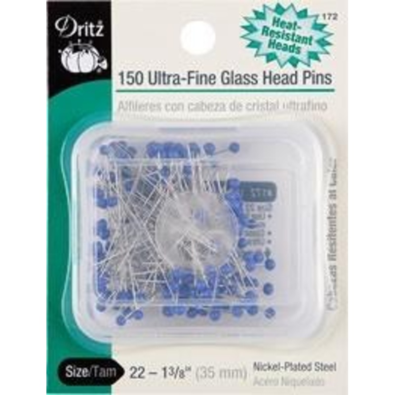 Ultra-Fine Glass Head Pins, Size 22, 1 3/8 (35mm) x .4mm, 150 count,