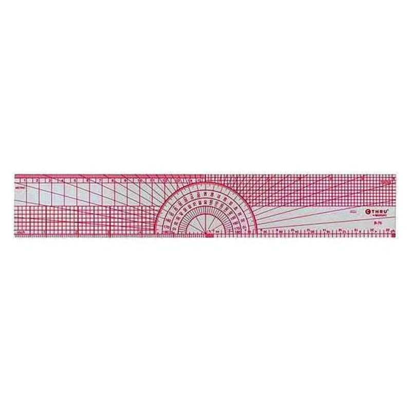 Westcott C-THRU (Transparent) Inch/Metric Beveled Ruler Protractor, 12