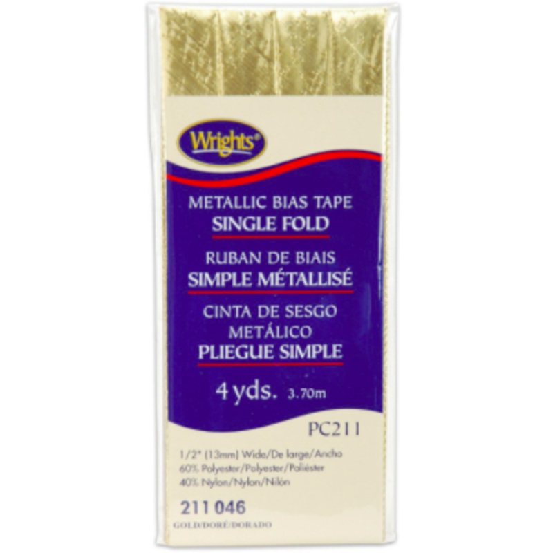 Wrights Single Fold Bias Tape in Gold Lame, 3.7M
