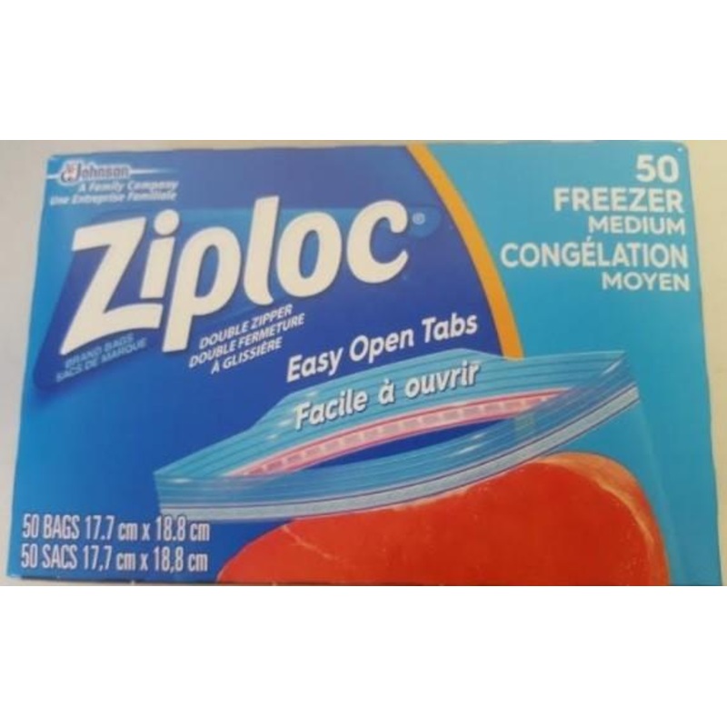 Ziploc Medium Freezer Bags - 17.7cm x 18.8cm - Double Zipper - 60 bags per box