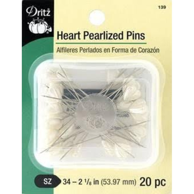 Pearlized Pins Hearts, Size 34, 2-1/8 (53.97mm), White Head, 20 pc