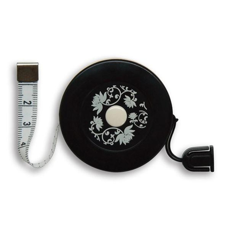 Kinki Amibari Tape Measure with Magnet, 1.50m (60), Black with White Flower