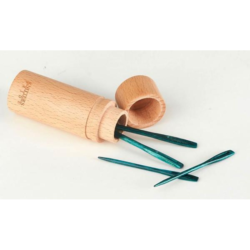 Knitters Pride The Mindful Collection Teal Wooden Darning Needles in Beech Wood Container, 4pc.