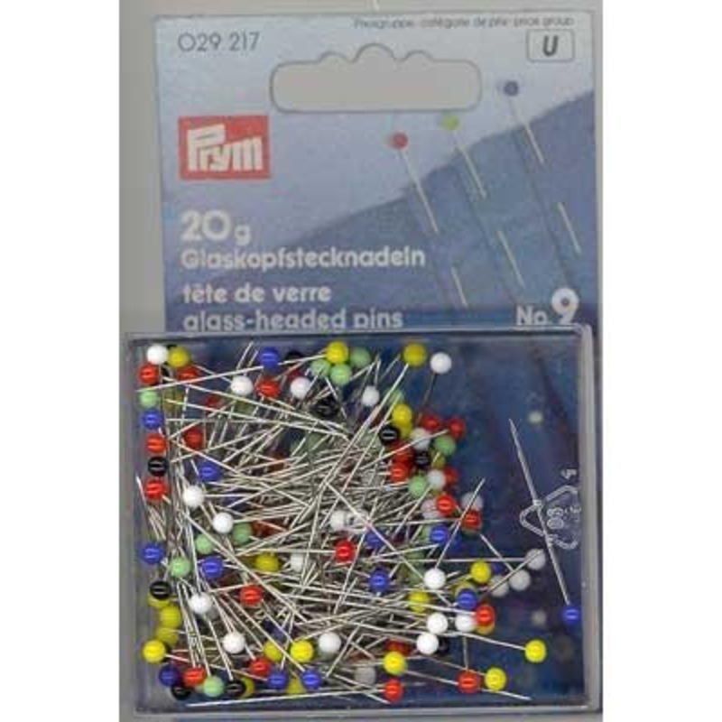 Glass-headed Pins, 20g, 30mm, assorted colours, 200 count