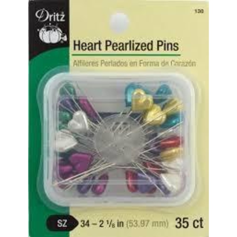 Heart Pearlized Pins - Size 34 - 2 1/8 - 35 count
