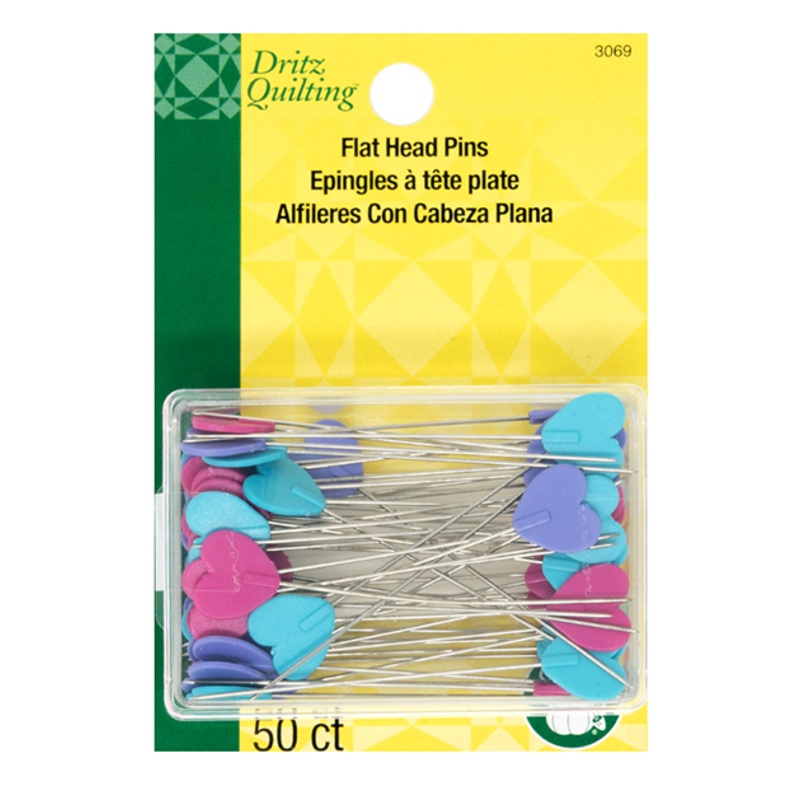 Dritz Flat Head Heart Fine Pins, 2 / 5.1cm, 50 Count (Turquoise, Pink, Purple)