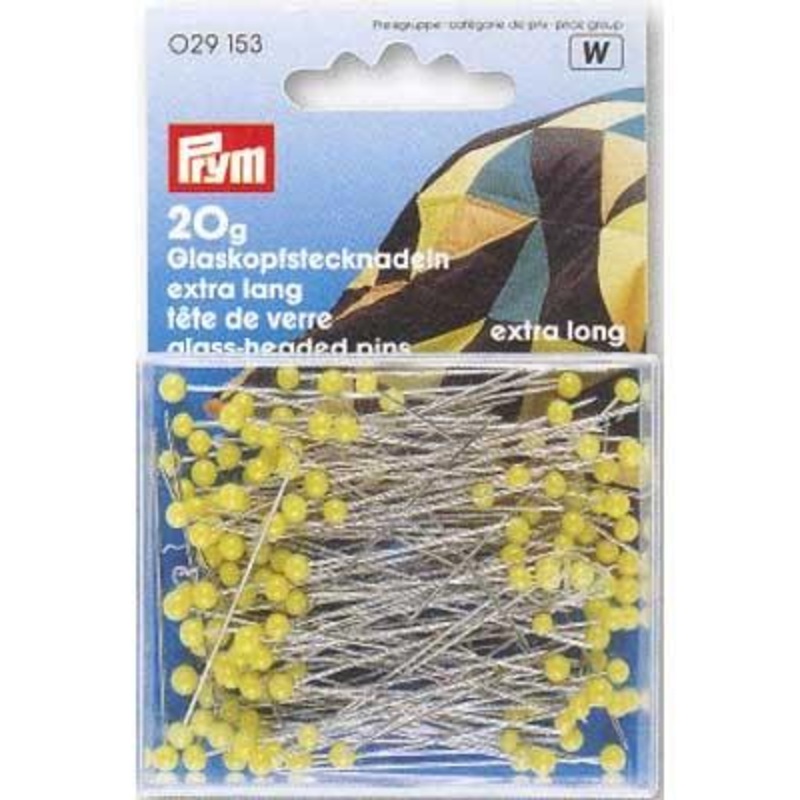 Extra Long Glass-headed Pins, 43x0.60mm, 20g, Yellow, 150 count
