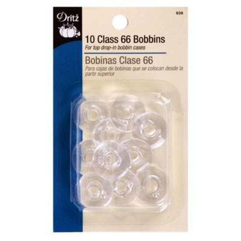 Dritz 10 Class 66 Bobbins, Clear Plastic, 10pc.