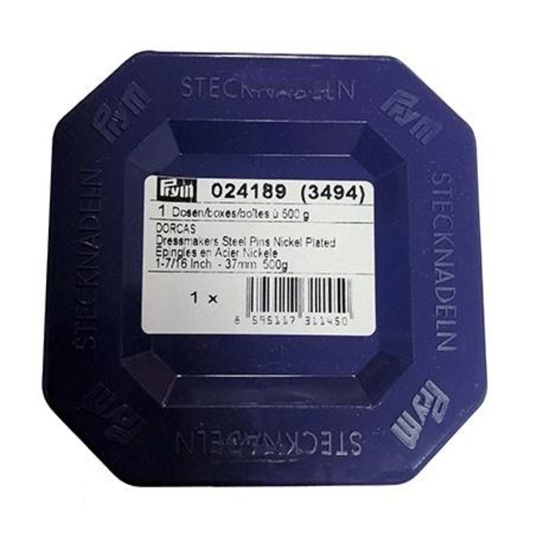 Dorcas Dressmakers Steel Pins, Nickel Plated, 37mm x 0.65mm, 500G