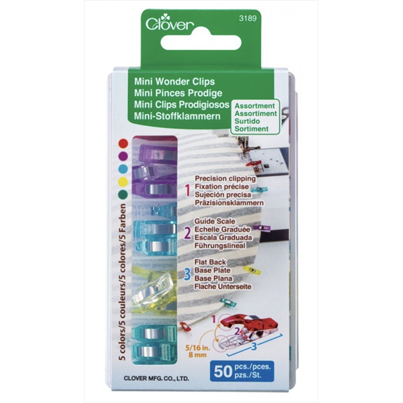 Clover Mini Wonder Clips (Assorted Green, Yellow, Red, Blue & Purple), 50pc.