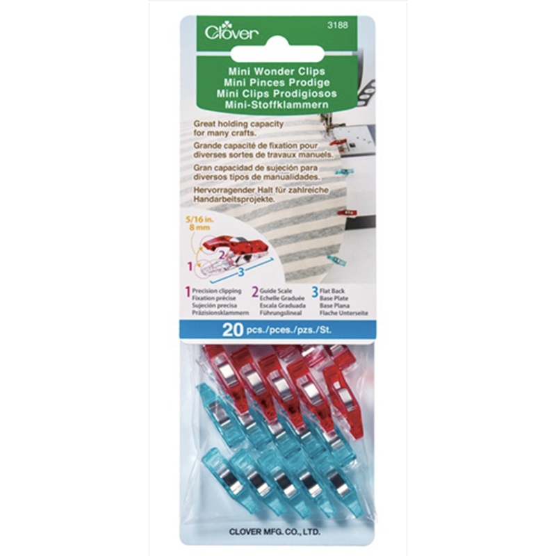 Clover Mini Wonder Clips (Assorted Red & Blue Colours), 20pc.