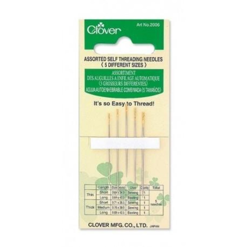 Clover Self Threading Hand Sewing Needles, Assorted Sizes