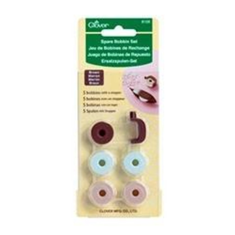 Clover Spare Bobbin Set, Brown (Includes 5 Bobbins & 1 Stopper)