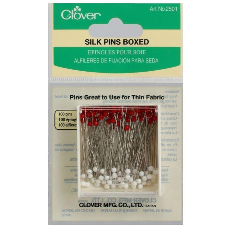 Silk Pins, 100 Count, Plastic Box - 0.50 x 36mm (Red/White)