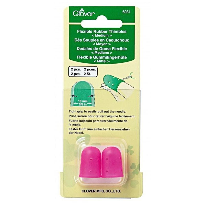 Clover Flexible Rubber Thimble - Medium (16mm 5/8), Pink, 2pc.