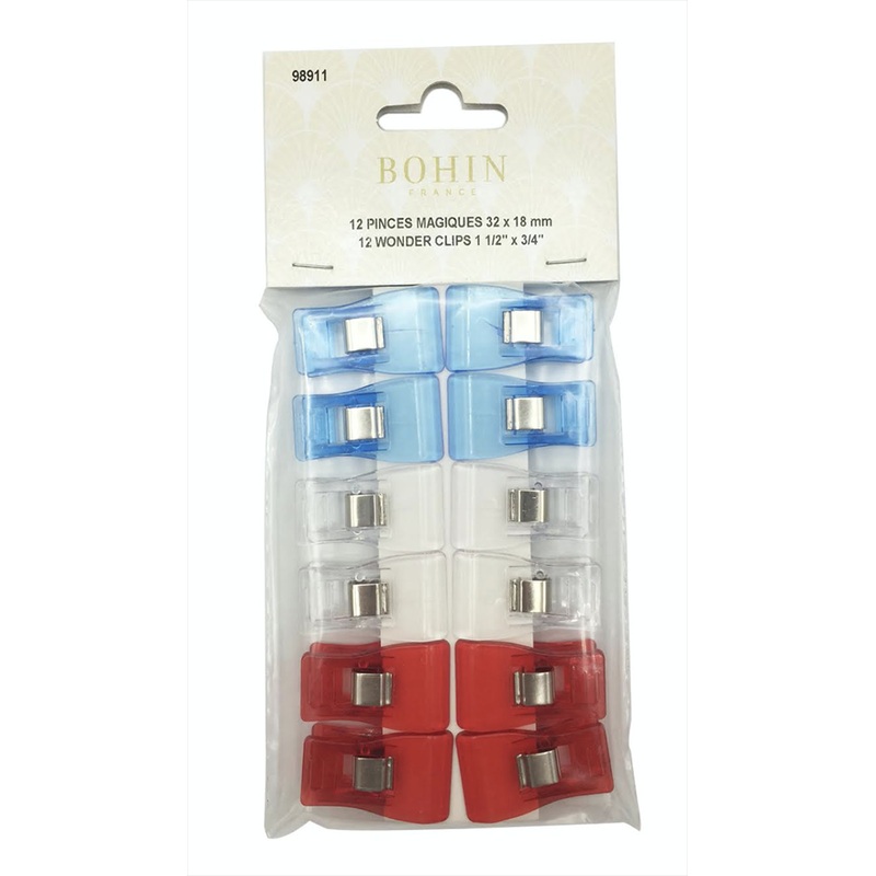 Bohin Wonder Clips, Large, 12pc. (Carded), 32 mm x 18 mm / 1.25 / 0.7
