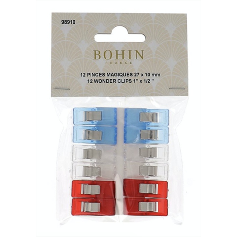 Bohin Wonder Clips, Small, 12pc. (Carded), 27 x 10mm / 1 x 1/2