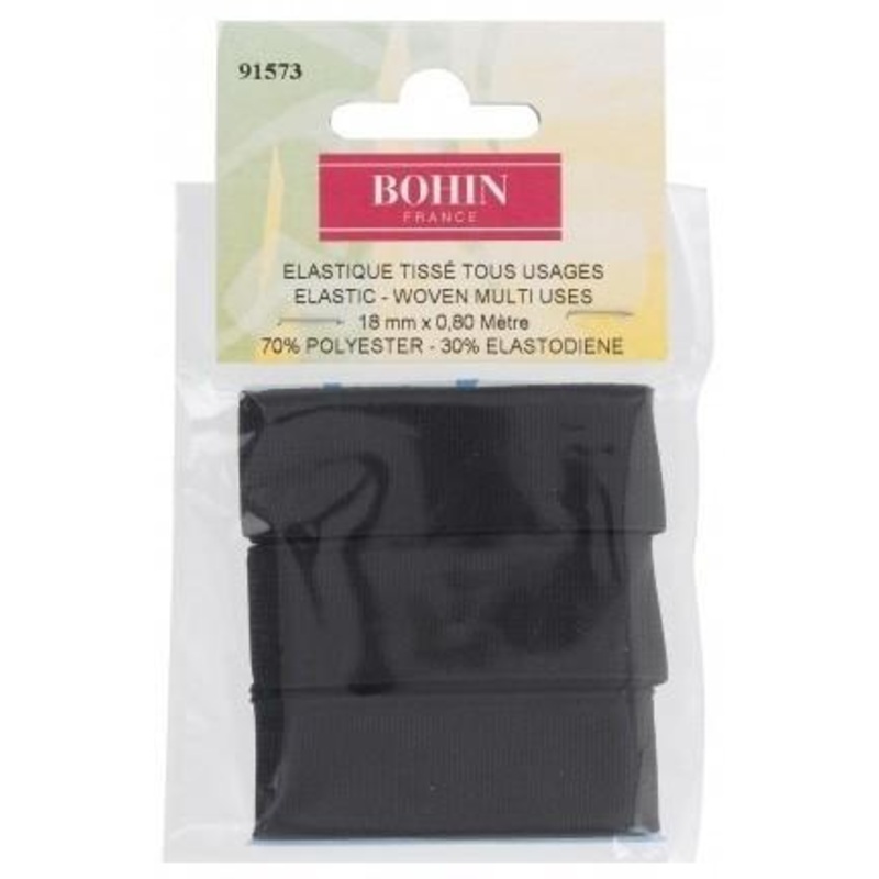 Bohin Woven Elastic, 18mm, Black, 0.8m